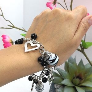 Black Charm Hearts and Stars Bracelet